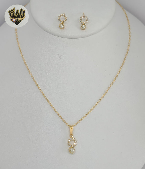 (1-6389) Gold Laminate - Link Zircon and Pearl Set - BGF