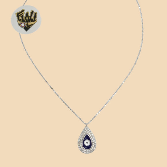 (2-66071) 925 Sterling Silver - 1mm Rolo Link Evil Eye Necklace.