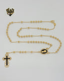 (1-3349) Gold Laminate - 3.5mm Mary Virgin Rosary Necklace - 18" - BGO.