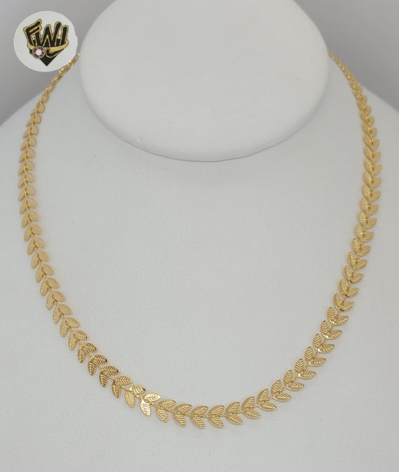 (1-6067) Laminado de Oro - Collar de Eslabones de Hoja - BGF