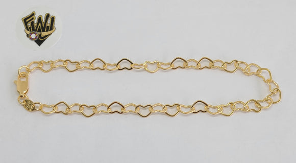 (1-0082-1) Gold Laminate - 5mm Heart Link Anklet - 10