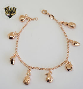 (1-0787) Gold Laminate - 2.5mm Rolo Link Rose Gold Bracelet w/ Charms - 7.5" - BGO - Fantasy World Jewelry