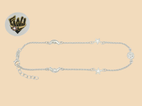(2-0144) 925 Sterling Silver - 1.5mm Rolo Link Moon and Sun Anklet - 10