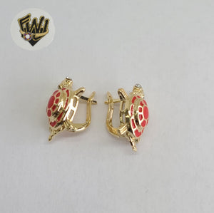 (1-2663-G) Gold Laminate - Red Turtle Hoops - BGO - Fantasy World Jewelry