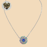 (2-66086) 925 Sterling Silver - 2mm Multicolor Flower Necklace - 16" - Fantasy World Jewelry