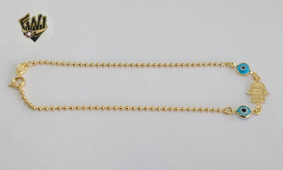 (1-0177) Gold Laminate - 2mm Ball Link Anklet with Eyes - 10