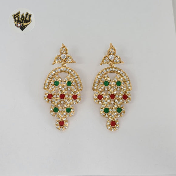 (1-1221-1) Gold Laminate - Multicolor Long Earrings - BGO