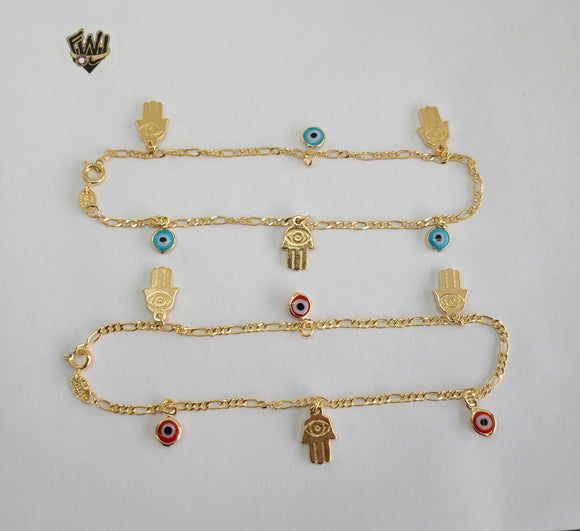 (1-0147) Gold Laminate - 2.5mm Figaro Link Anklet with Charms - 10