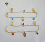 (1-0147) Gold Laminate - 2.5mm Figaro Link Anklet with Charms - 10" - BGF - Fantasy World Jewelry