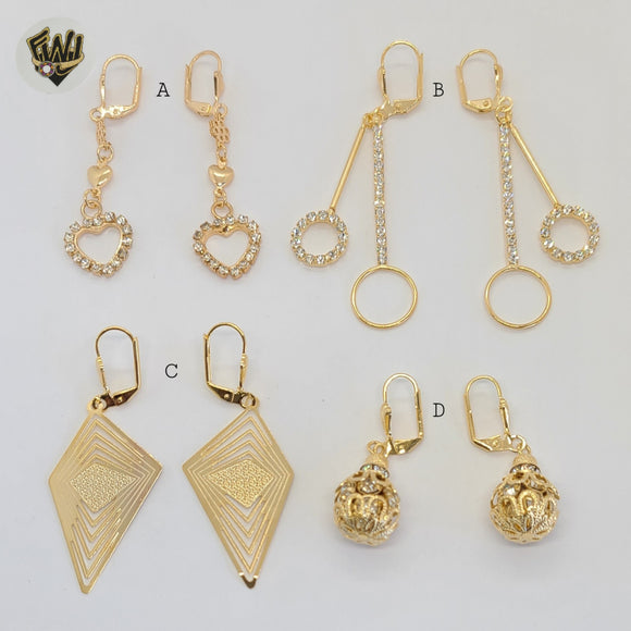 (1-1239) Gold Laminate - Long Earrings - BGF - Fantasy World Jewelry