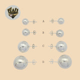 (2-3195) 925 Sterling Silver - Plain Ball Stud Earrings. - Fantasy World Jewelry