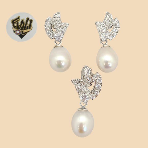 (2-6794) 925 Sterling Silver - Zircon Pearl Set. - Fantasy World Jewelry
