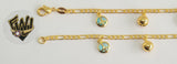 (1-0719) Gold Laminate-3mm Figaro Link Bracelet w/ Charms- 7.5" -BGO - Fantasy World Jewelry