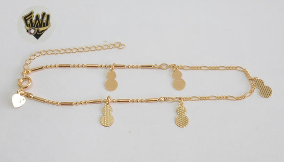 (1-0157) Gold Laminate - 2mm Alternative Anklet with Charms - 8.5