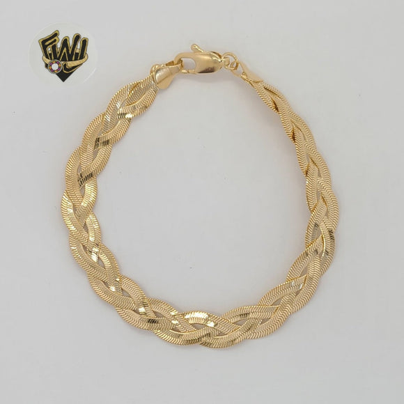 (1-0477) Gold Laminate - Braided Herringbone Bracelet - 7.5