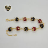 (1-0758) Gold Laminate - 10mm Multicolor Beads Bracelet - 7.5" - BGO - Fantasy World Jewelry