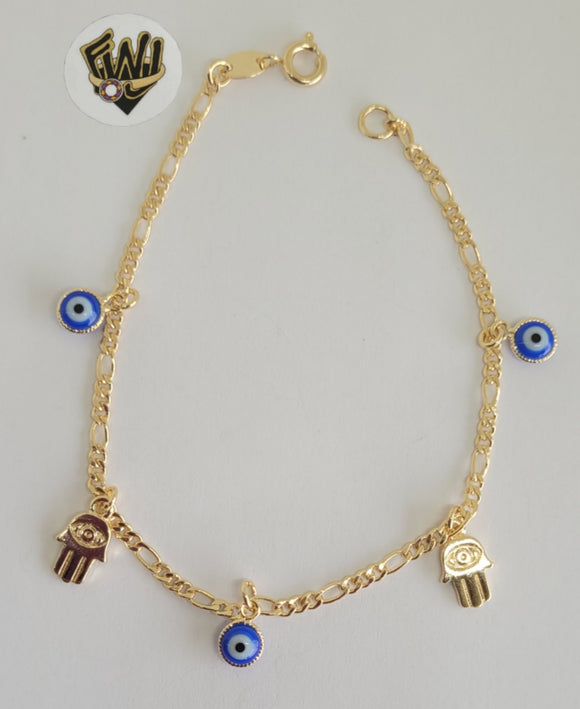 (1-0675) Gold Laminate -2.5mm Figaro Link Bracelet w/ Eye -7.5''-BGF - Fantasy World Jewelry