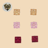 (2-3054) 925 Sterling Silver - Square Zircon Stud Earrings. - Fantasy World Jewelry