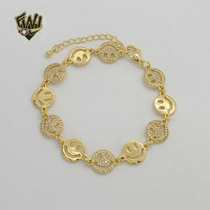 (1-0492) Gold Laminate - 10.5mm Happy Face Bracelet - 7" - BGO