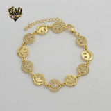 (1-0492) Gold Laminate - 10.5mm Happy Face Bracelet - 7" - BGO
