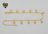 (1-0259) Gold Laminate - 2mm Figaro Link Flowers Anklet - 9.5" - BGF