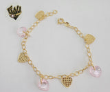 (1-0477) Gold Laminate Bracelet - 4mm Link w/ Heart Charms  - 7.5" - BGO - Fantasy World Jewelry