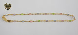 (1-0121) Gold Laminate - 3mm Multicolor Stones Anklets - 10" - BGF - Fantasy World Jewelry