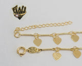 (1-0215) Gold Laminate - 6mm Alternative Anklet w/Hearts - 10" - BGF - Fantasy World Jewelry
