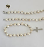 (4-7044) Stainless Steel - 7.5mm Pearls Set - 18". - Fantasy World Jewelry