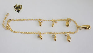 (1-0190) Gold Laminate - 2mm Figaro Anklet w/Charms - 10" - BGO - Fantasy World Jewelry