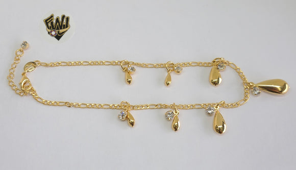(1-0190) Gold Laminate - 2mm Figaro Anklet w/Charms - 10
