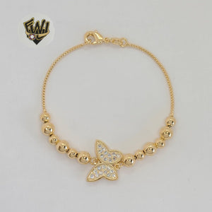 (1-0592) Gold Laminate - 1.5mm Box Link Beads Butterfly Bracelet - 8" - BGF