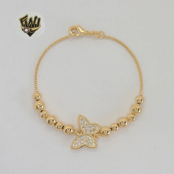 (1-0592) Laminado de oro - Pulsera de mariposa con cuentas de eslabones de caja de 1,5 mm - 8