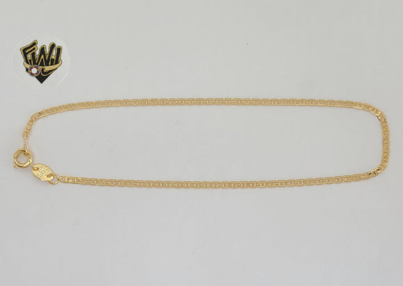 (1-0032) Laminado de oro - Tobillera con eslabones marineros planos de 2 mm - 10