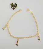 (1-0890) Gold Laminate - 3mm Rolo Link Bracelet w/Charms- 7" - BGF - Fantasy World Jewelry