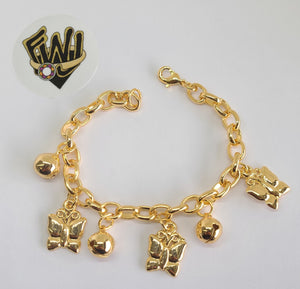 (1-0594) Gold Laminate Bracelet-7mm Rolo Chain Bracelet w/Charms -7.5''-BGO - Fantasy World Jewelry