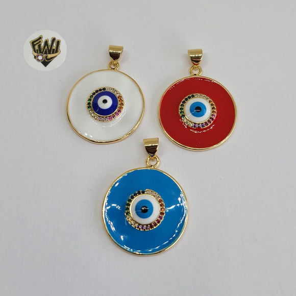 (1-2492-1) Gold Laminate - Colorful Round Eyes Pendants - BGO - Fantasy World Jewelry