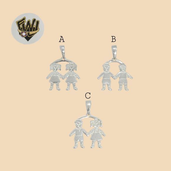(2-1265) 925 Sterling Silver - Girl and Boy Pendants. - Fantasy World Jewelry