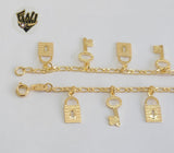 (1-0200) Gold Laminate - 2mm Figaro Anklet with Charms - 10" - BGF - Fantasy World Jewelry