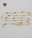 (1-3308) Gold Laminate - 3mm Multicolor Rosary Necklace - 18'' - BGF. - Fantasy World Jewelry