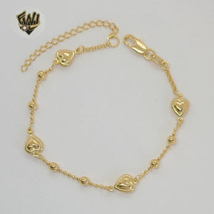 (1-0478-1) Gold Laminate Bracelet - 3.5mm Balls Link w/ Hearts - 7.5" - BGF - Fantasy World Jewelry