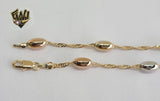 (1-0061) Gold Laminate - 2mm Three Tone Beaded Anklet - 10" - BGO - Fantasy World Jewelry