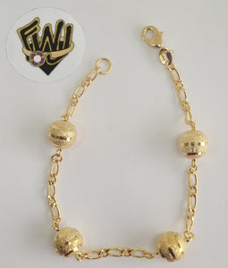 (1-0710)Gold Laminate- Link Bracelet w/ Balls 8" - BGO. - Fantasy World Jewelry