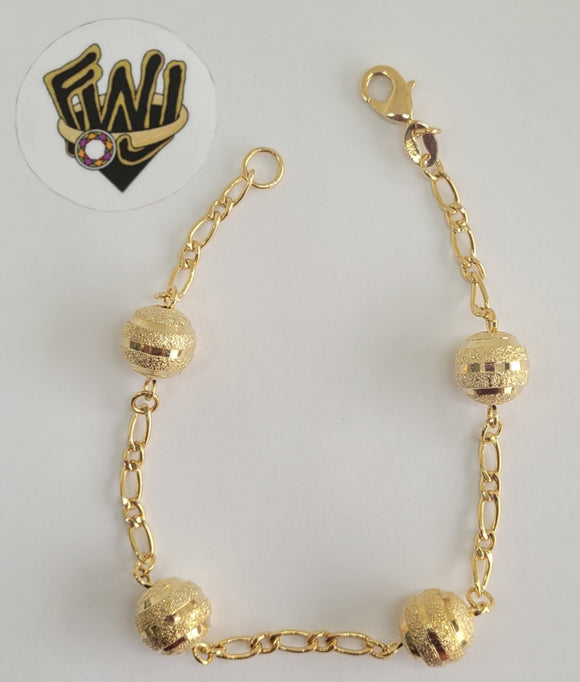 (1-0710)Gold Laminate- Link Bracelet w/ Balls 8