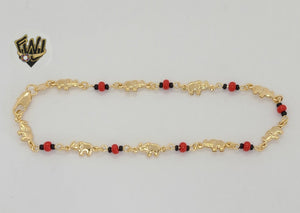 (1-0098) Gold Laminate - 6mm Elephants Link Anklet - 10" - BGF