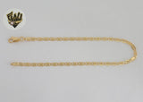 (1-0041) Laminado de oro - Tobillera con eslabones marineros alternativos de 3 mm - 10" - BGF