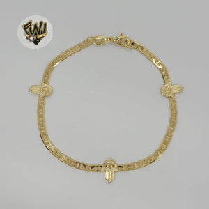 (1-0520) Gold Laminate - 3mm Marine Link Hamsa Hand Bracelet - BGF - Fantasy World Jewelry