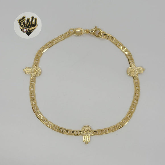 (1-0520) Gold Laminate - 3mm Marine Link Hamsa Hand Bracelet - BGF - Fantasy World Jewelry