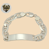 (2-0487) 925 Sterling Silver - 11.5mm Marine Link Plate Bracelet - 8" - Fantasy World Jewelry