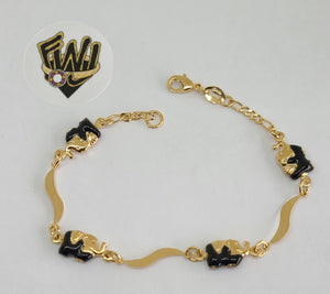 (1-0537) Gold Laminate Bracelet -7mm Alternative Bracelet w/Elephants- 7''-BGO - Fantasy World Jewelry